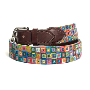 Multi-Colored Squares Needlepoint Belt